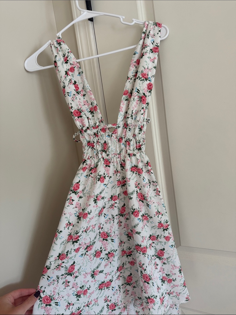 SHEIN White Mini Dress with Pink Floral Print